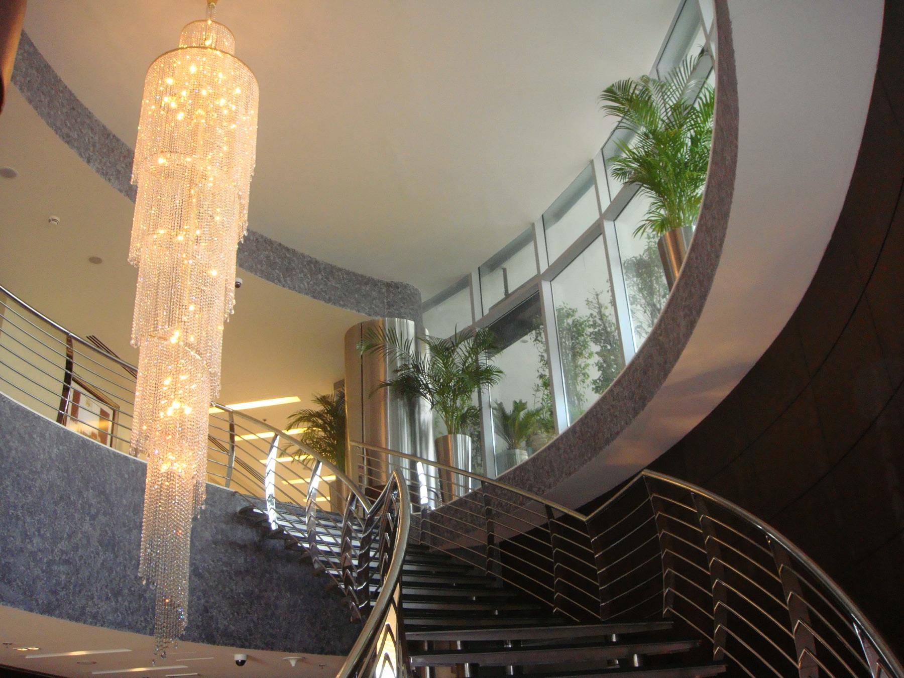 Sculptural staircase in the Ramada hotel lobby